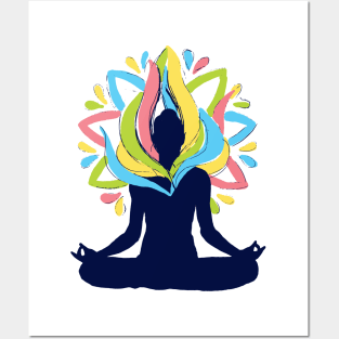 meditation yoga pose colorful Posters and Art